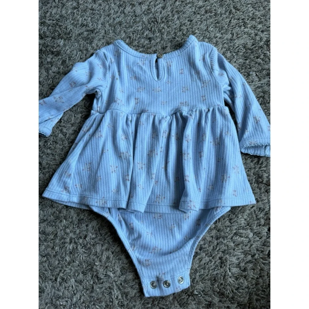 Cloud Island 0-3M Blue Cotton Rib Knit Floral Long Sleeve Snap Bow Bodysuit